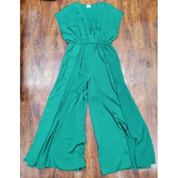 Blue Buttercup Green WideLeg Jumpsuit Whimsy Luxury Lightweight Flowy L Elegant - Picture 2 of 11